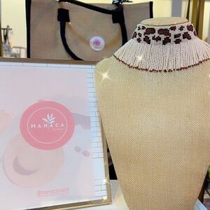 Brown and Cream Statement Necklace with Fringe